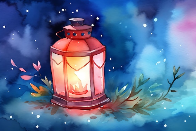 Vector colorful winter old oil lantern christmas watercolor painting abstract background