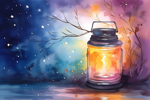 Vector colorful winter old oil lantern christmas watercolor painting abstract background