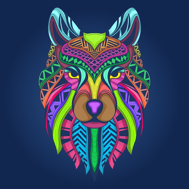 Colorful wolf face