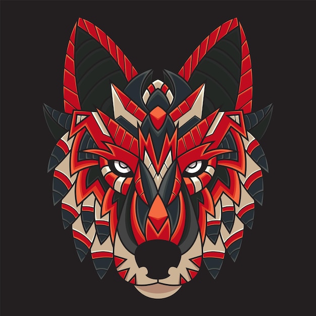 colorful wolf head illustration