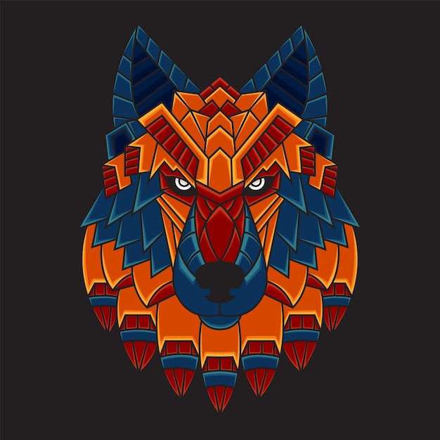 colorful wolf head illustration