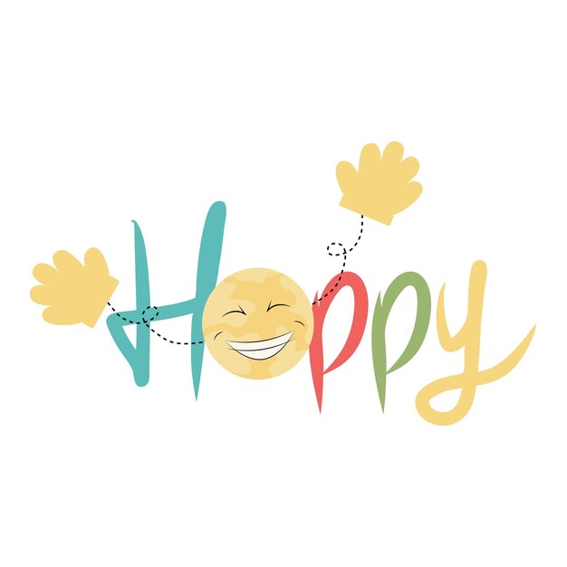 Vector colorful word happy and smiling earth emoji with open arms vector