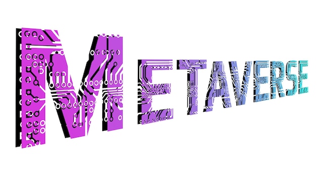 Colorful word Metaverse in perspective isolated on white background Design element in purple and cyan colors