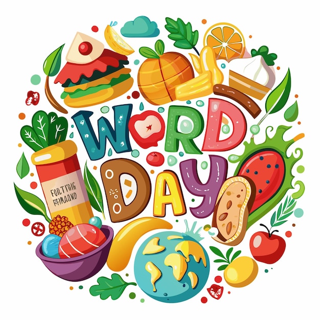 Vector colorful world day illustration with a globe and food