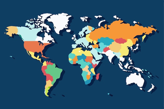 Vector colorful world map with countries divided by different colors for geography education illustration