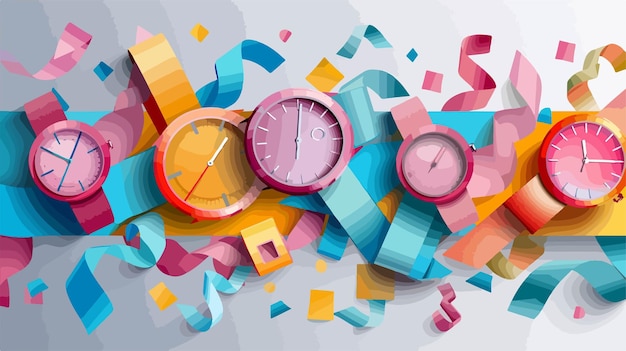 Colorful Wrist Watches on Paper Sheets Vector Style