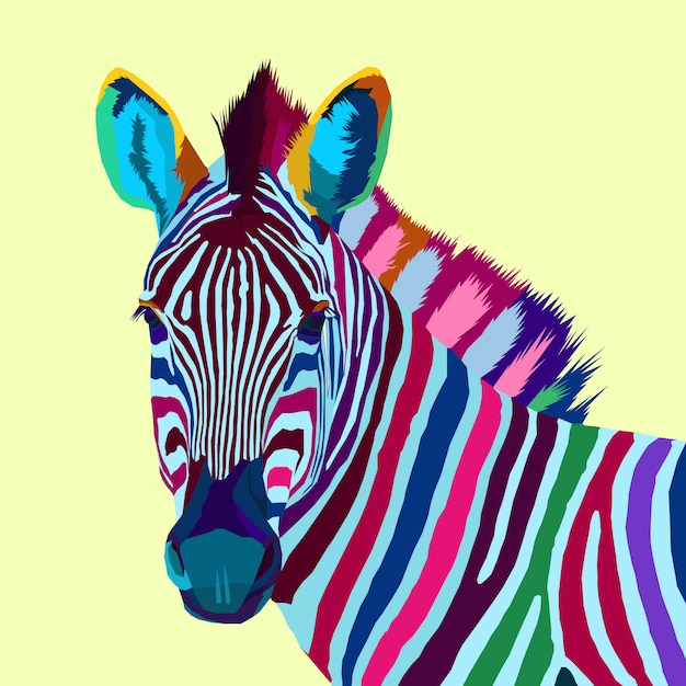 Vector colorful zebra pop art portrait