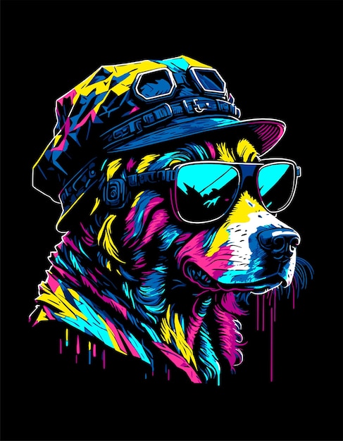 colorfull face dog with headphone illustration