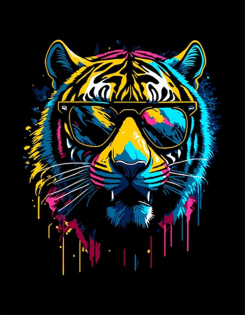 colorfull face tiger with headphone illustration