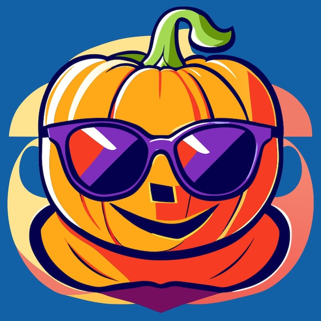 Vector a colorfull halloween pumpkin head wearing sunglasses vector illustration flat 2