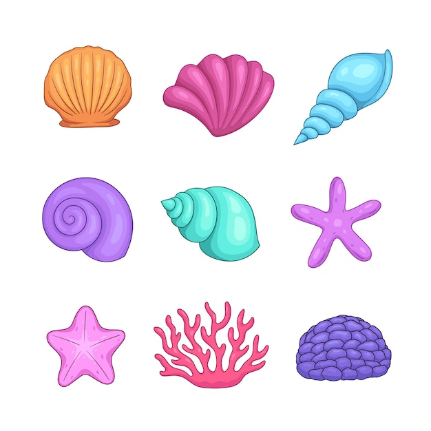 Colorfull shell illustration design set