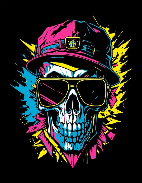 colorfull skull face illustration for tshirt design