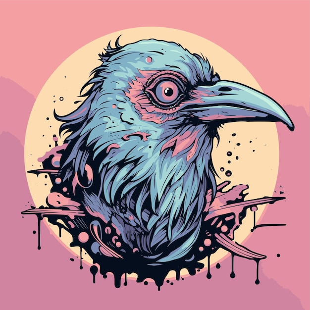 colorfull zombie bird dark crow portrait for halloween vector