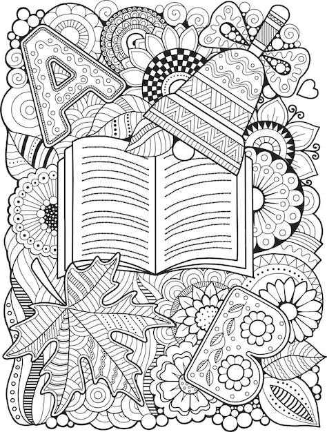 Coloring book for adult. Fantasy doodle flowers on a white background