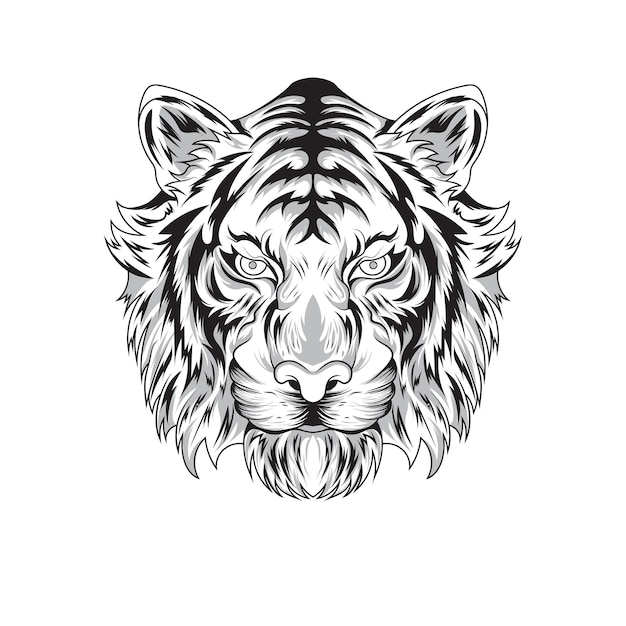 Coloring Book Animal Tiger Hand drawn Black and white Vector illustrations Print logo poster template tattoo idea