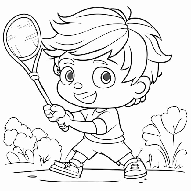 coloring book for boy playing tennis vector illustration line art