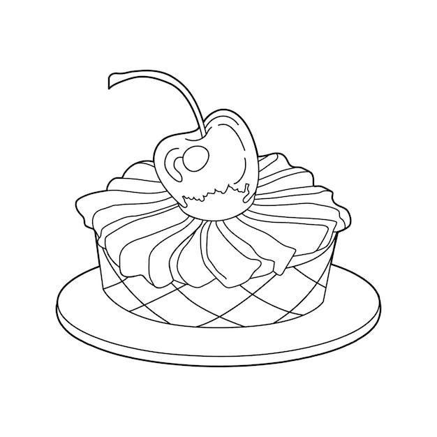 Coloring book cake tasty doodle food vector illustration