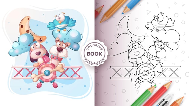 Coloring book cartoon character adorable fly animal