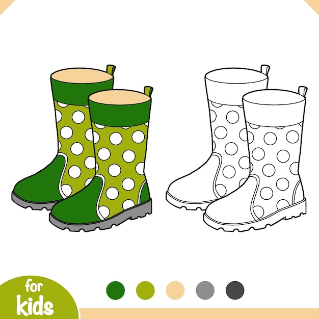 Coloring book cartoon shoe collection Rubber boots