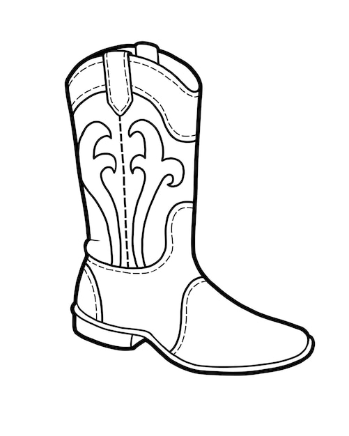 Coloring book cartoon shoe collection Western boot