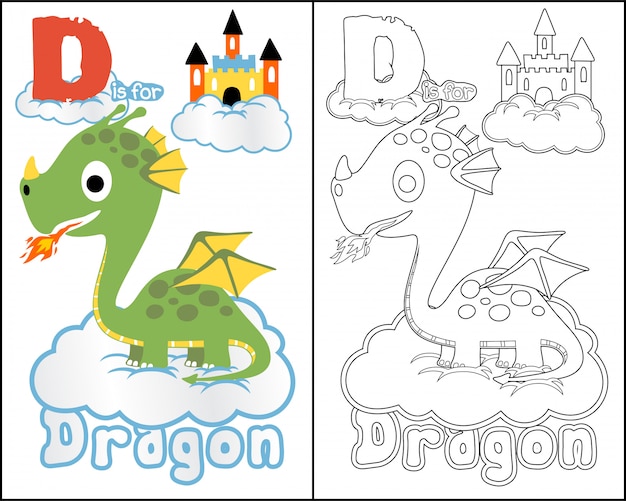 coloring book cartoon with nice dragon