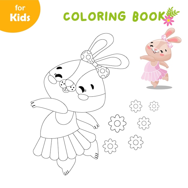 Coloring book for children The ballerina rabbit is dancing Easter summer