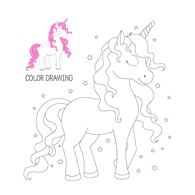 Coloring book for children. Beautiful outline unicorn