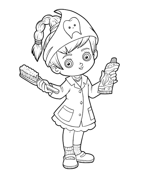 Coloring book for children cartoon character Dentist girl