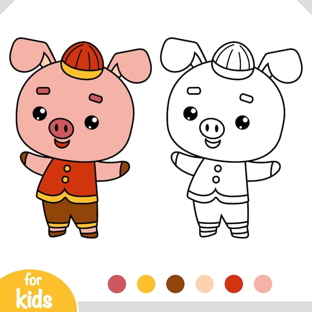 Coloring book for children, Chinese new year character cute pig