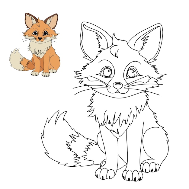 Coloring book for children Cute fox Little fox Vector illustration