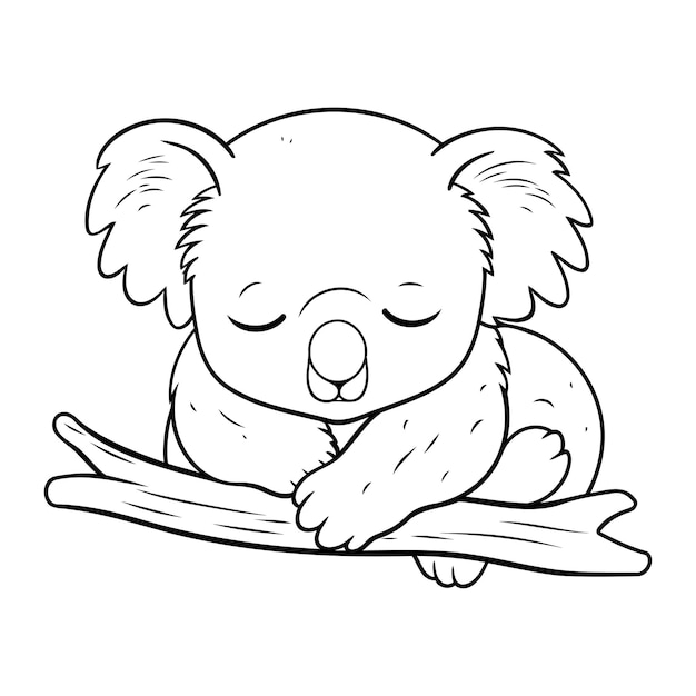 Coloring book for children cute koala sleeping on a log