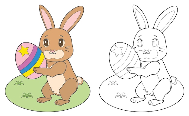 Coloring book for children, Easter bunny and egg. Vector illustration