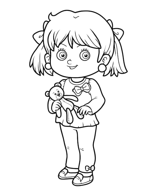 Coloring book for children, Girl with a teddy bear