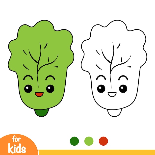 Coloring book for children Lettuce with a cute face