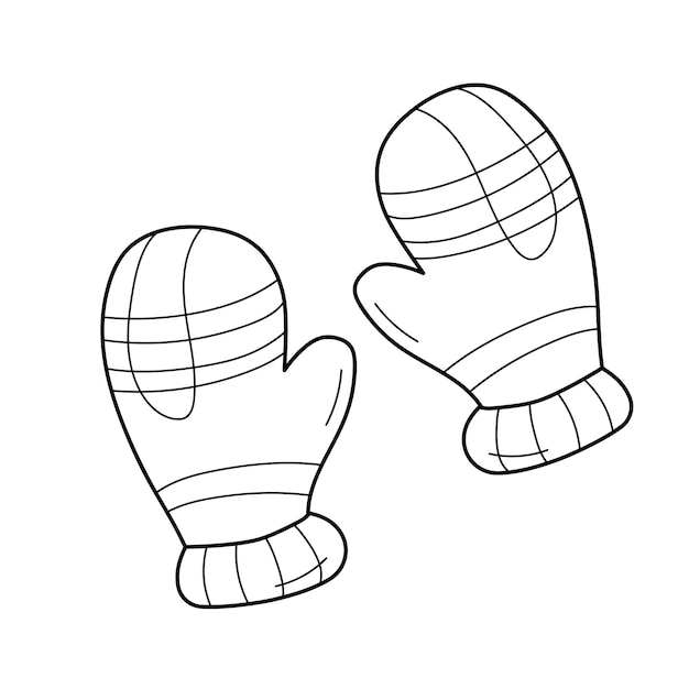 Coloring book for children mitten with a stripe pattern on white background