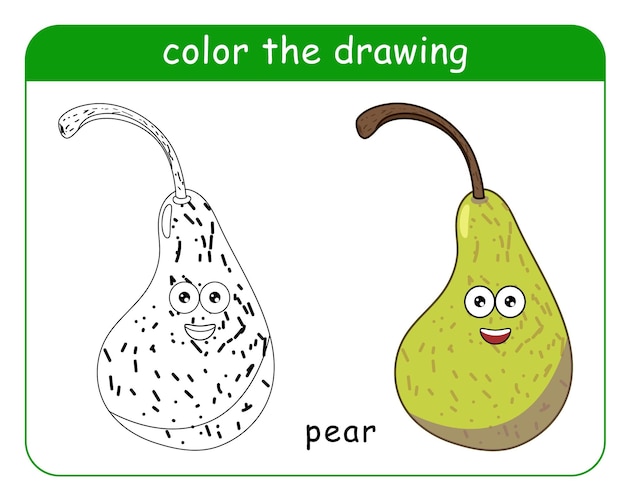 Coloring book for children Pear in color and black and white