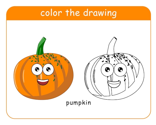 Coloring book for children Pumpkin character in color and black and white