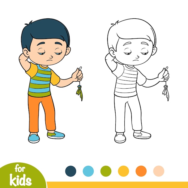 Coloring book for children, Sad boy hold burst balloon