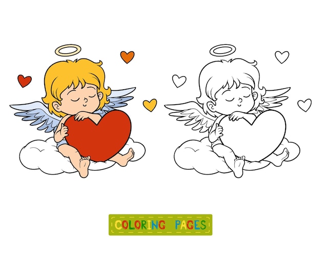 Coloring book for children, Valentine's Day character, Angel