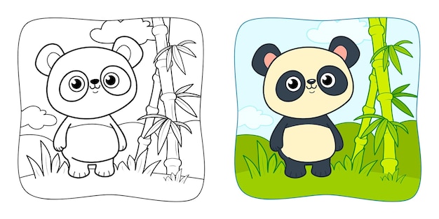 Coloring book or Coloring page for kids Panda vector clipart Nature background