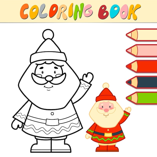 Coloring book or Coloring page for kids. Santa claus black and white vector illustration