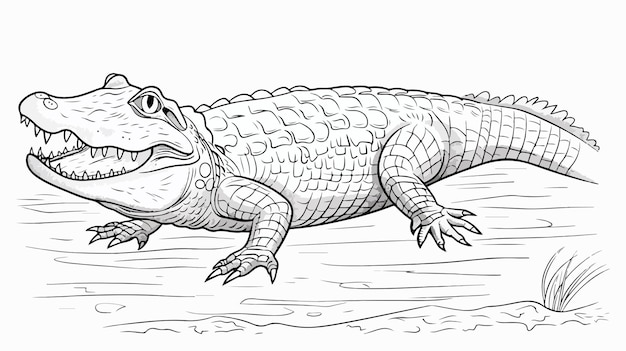 Vector coloring book crocodile coloring page for children