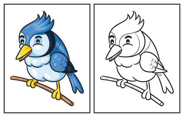 Coloring book cute bird. Coloring page and colorful clipart character 