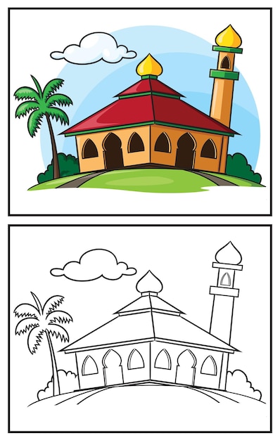 Coloring book cute mosque