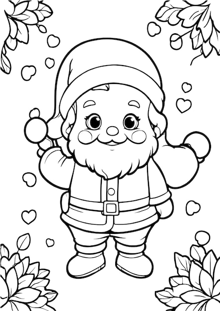 Vector coloring book cute santa claus kawaii vector art illustration