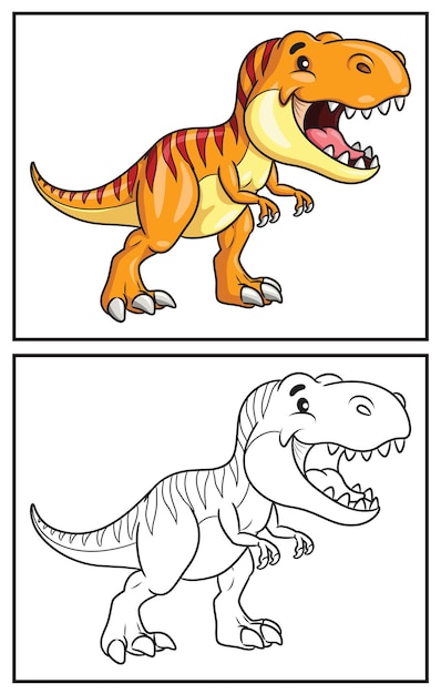 Coloring book cute tyrannosaurus rex Coloring page and colorful clipart character Vector cartoon