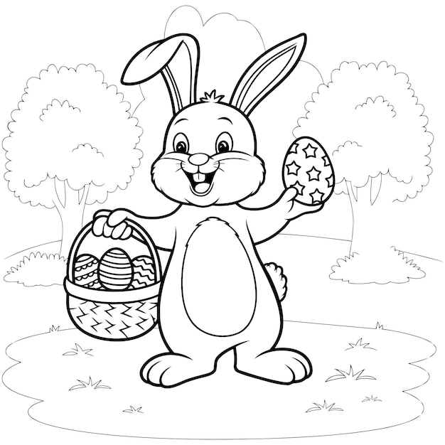 Vector coloring book easter bunny with eggs