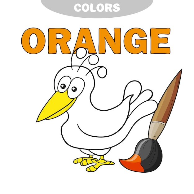 Coloring book - finny bird. Learn colors - orange