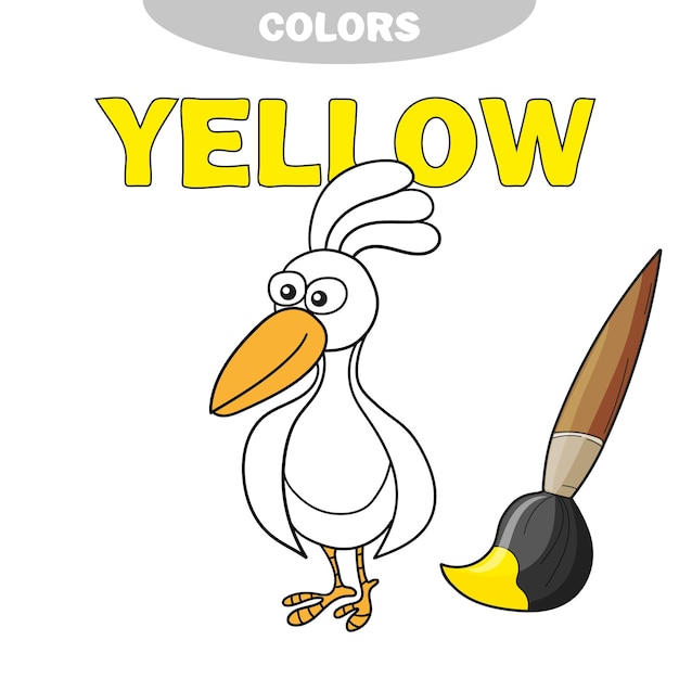 Coloring book - finny bird. Learn colors - Yellow