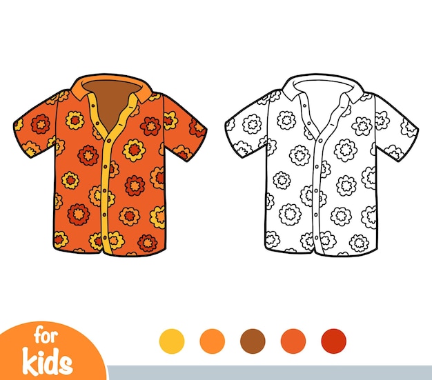 Coloring book Hawaiian shirt with floral pattern